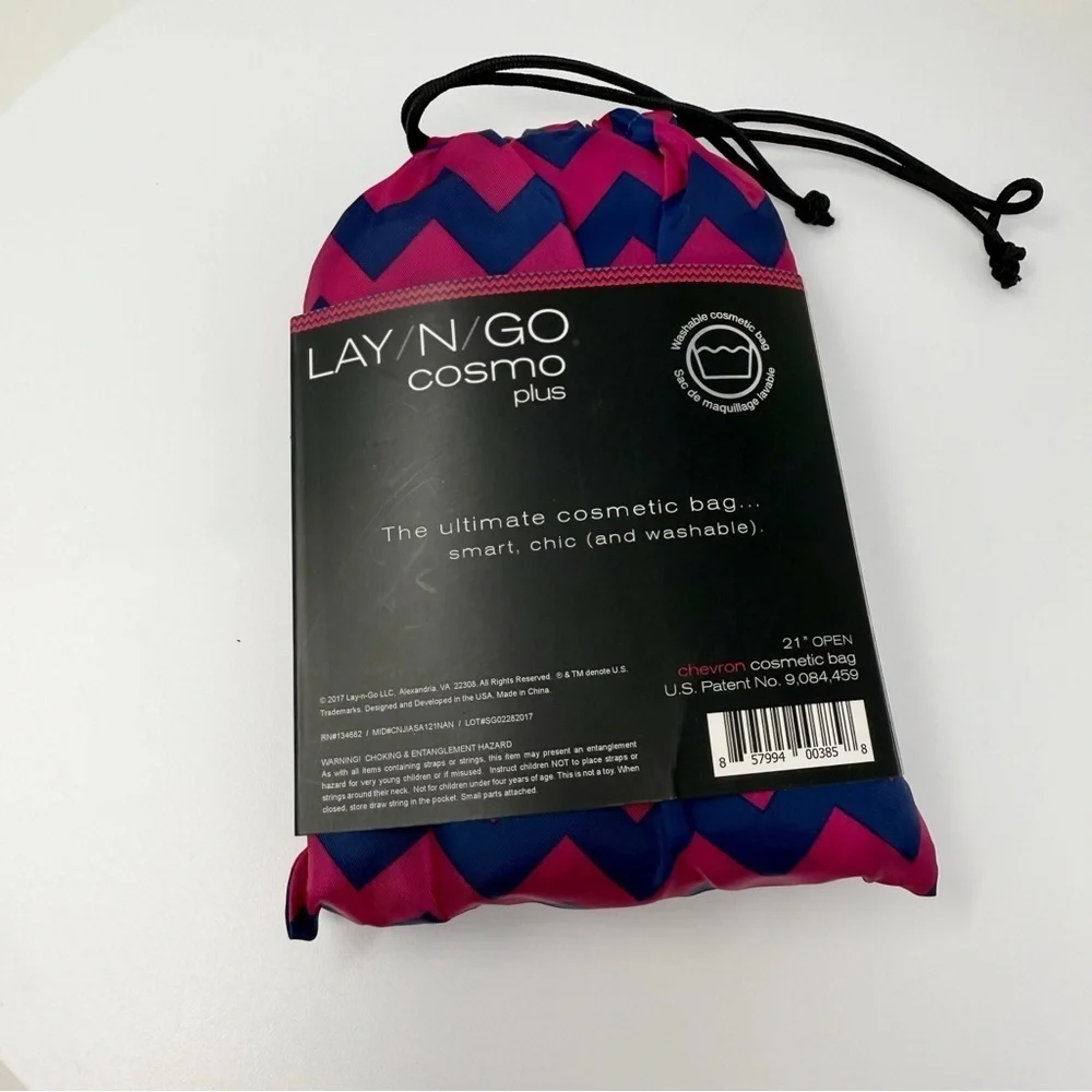 Lay-n-Go Cosmo Plus Chevron Drawstring Cosmetic Bag 21” Travel makeup organizer